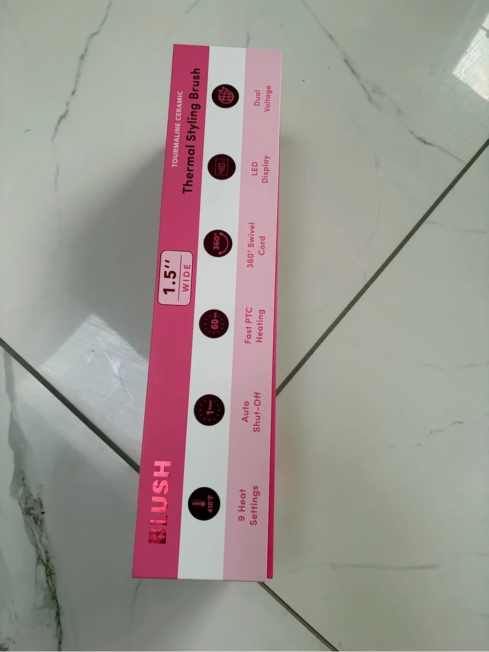 BLUSH Thermal Styling Brush 1.5” Tourmaline Ceramic 410°F Pink Black